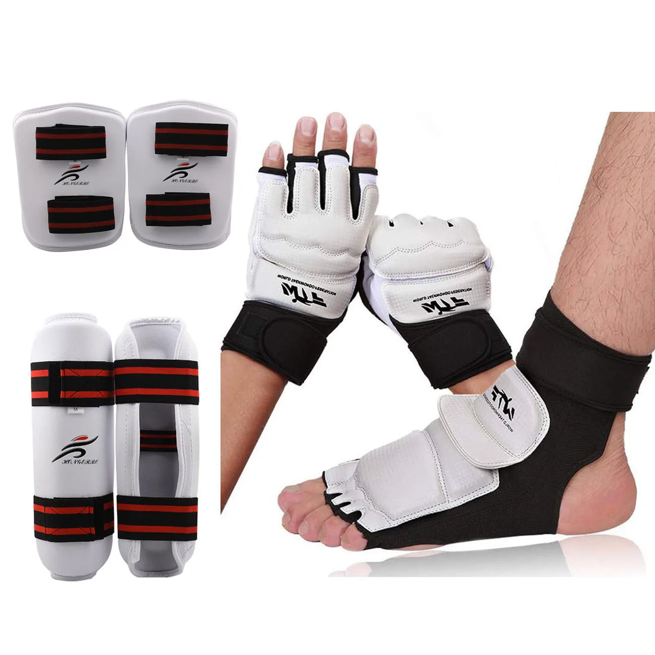 Karate Handschuhe Taekwondo Sparring Wärmer Ausrüstung Palm Knie Schutz Set Schienbeinschutz Männer Kampf Boxen Fuß Socken MMA Erwachsene Kinder Image