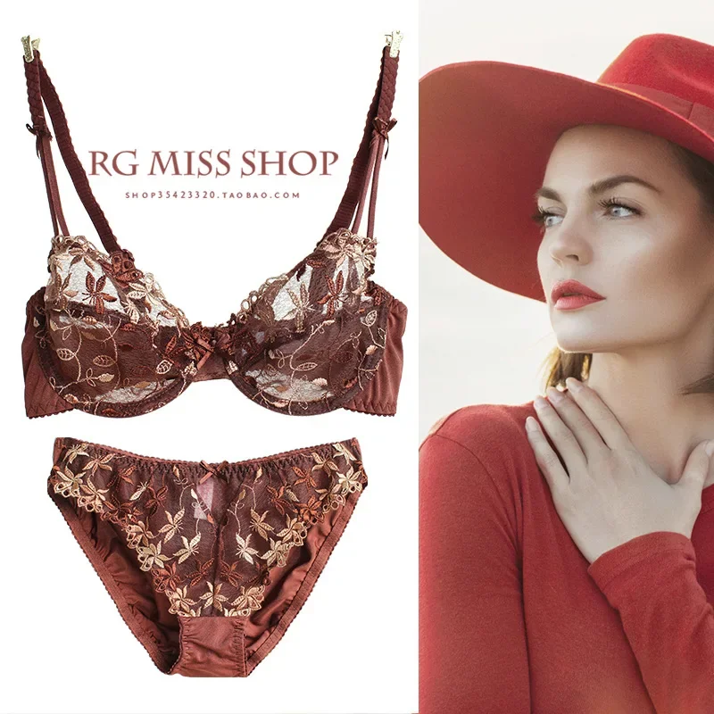 MOYISU Weihnachtsset Lolita Pure Desire Victoria Dünnes BH-Set Spitze Schöner Rücken Sexunterwäsche mit Bügel Transparenter BH Image