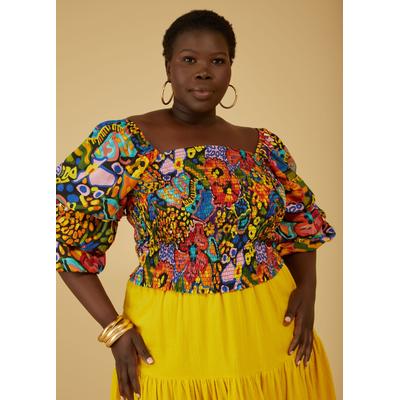 Plus Size Printed Shirred Top