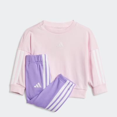 Trainingsanzug ADIDAS SPORTSWEAR "I 3S FT JOG 240", Kinder, Gr. 80, pink (clear pink, weiß), Obermaterial: 70% Baumwolle, 30% Polyester, sportlich, Sportanzüge Image