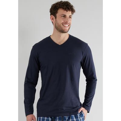 Pyjamaoberteil GÖTZBURG "New York", Herren, Gr. XXL, blau (navy), Single Jersey, Obermaterial: 100% Baumwolle, unifarben, klassisch, bequem hüftlang, V-Ausschnitt, Langarm, Shirts Schlafshirt, V-Ausschnitt, Langarm, unifarben, weich, bequem, Baumwolle Image