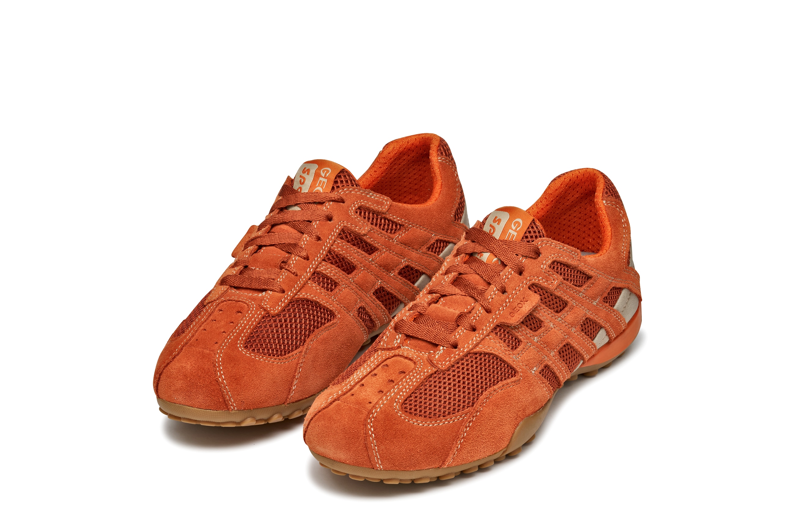Schnürschuh GEOX "U SNAKE ORIGINAL", Herren, Gr. 46, orange, Leder, Textil, Schuhe Schnürschuh, Schnürschuh, Freizeitschuh, Trekking Sneaker mit Lederinnensohle