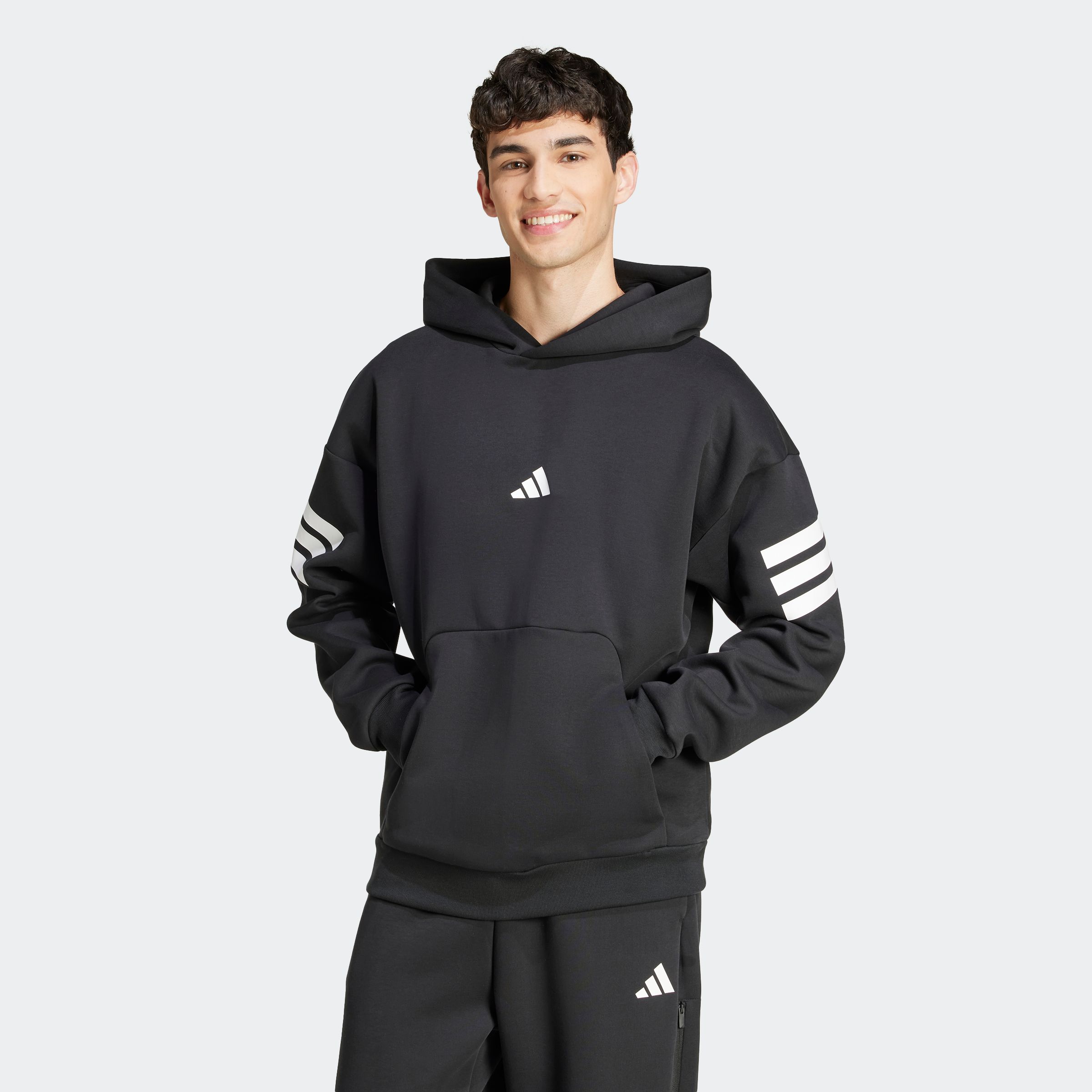 Kapuzensweatshirt ADIDAS SPORTSWEAR "M FI 3S HD", Herren, Gr. M, schwarz, Obermaterial: 67% Polyester, 33% Baumwolle, normal, Rundhals, Sweatshirts Image