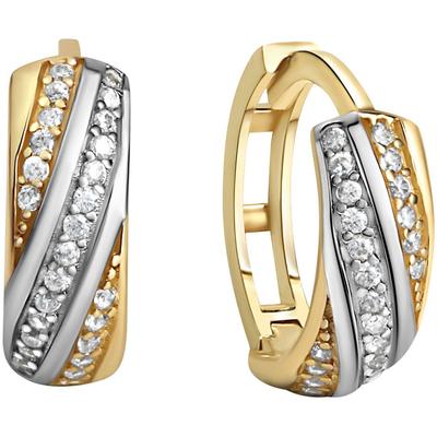 Paar Creolen FIRETTI "Schmuck Geschenk Gold 375 Ohrschmuck Ohrringe bicolor", gelb (gelbgoldfarben, weißgoldfarben, kristallweiß, kristallweiß), Ohrringe, Damen, Gelbgold 375, mit Zirkonia (synth.) Image