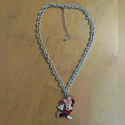 Disney Jewelry | Disney Minnie Mouse Choker Style Necklace Silver Tone Chain | Color: Silver | Size: Os