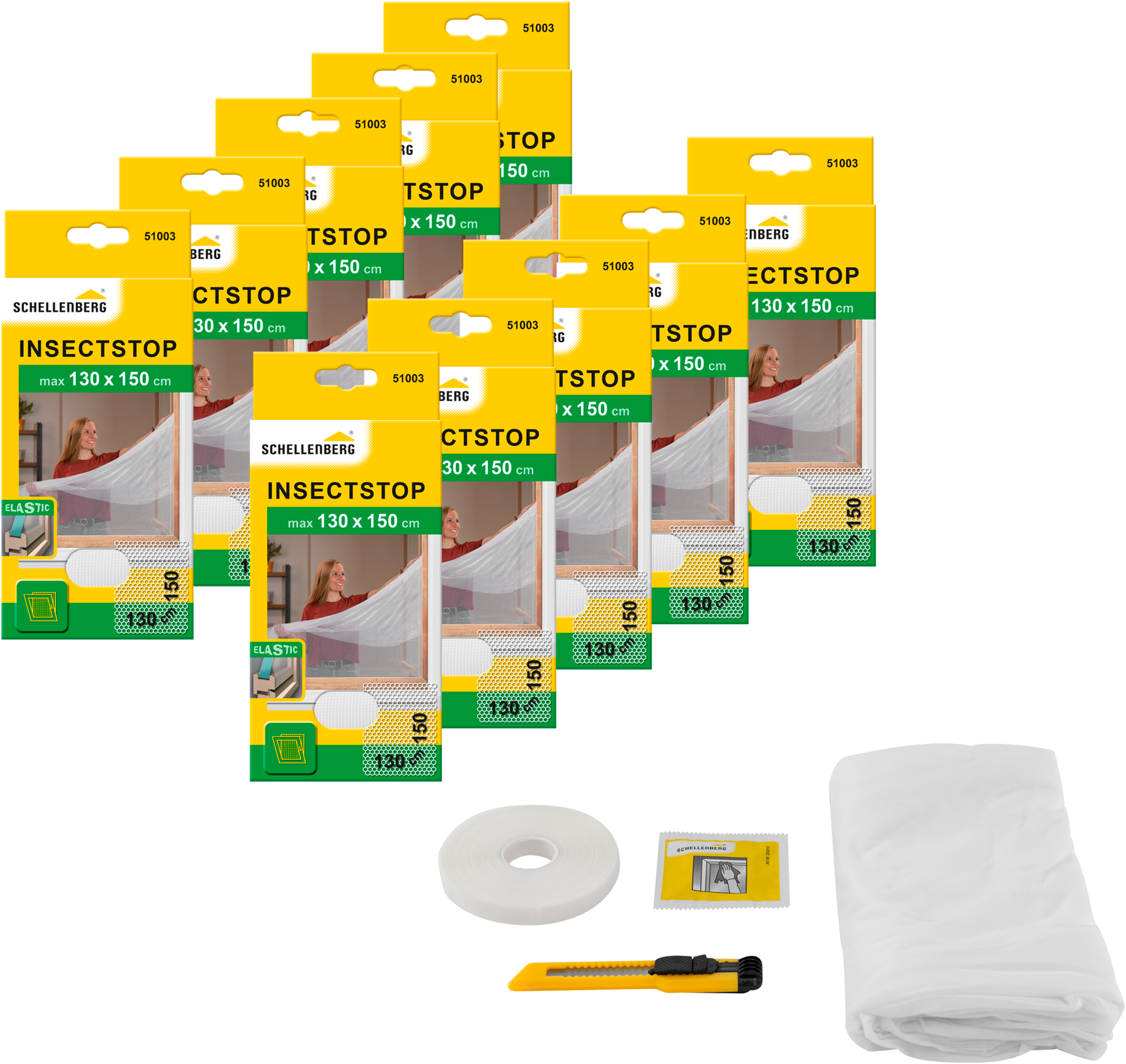 Fliegengitter-Gewebe SCHELLENBERG "Elastic ohne bohren", weiß (rahmen: weiß gewebe: weiß), B:130cm H:150cm, Insektenschutzgitter, elastischer Insektenschutz für Fenster, 130 x 150 cm, anthrazit, weiß