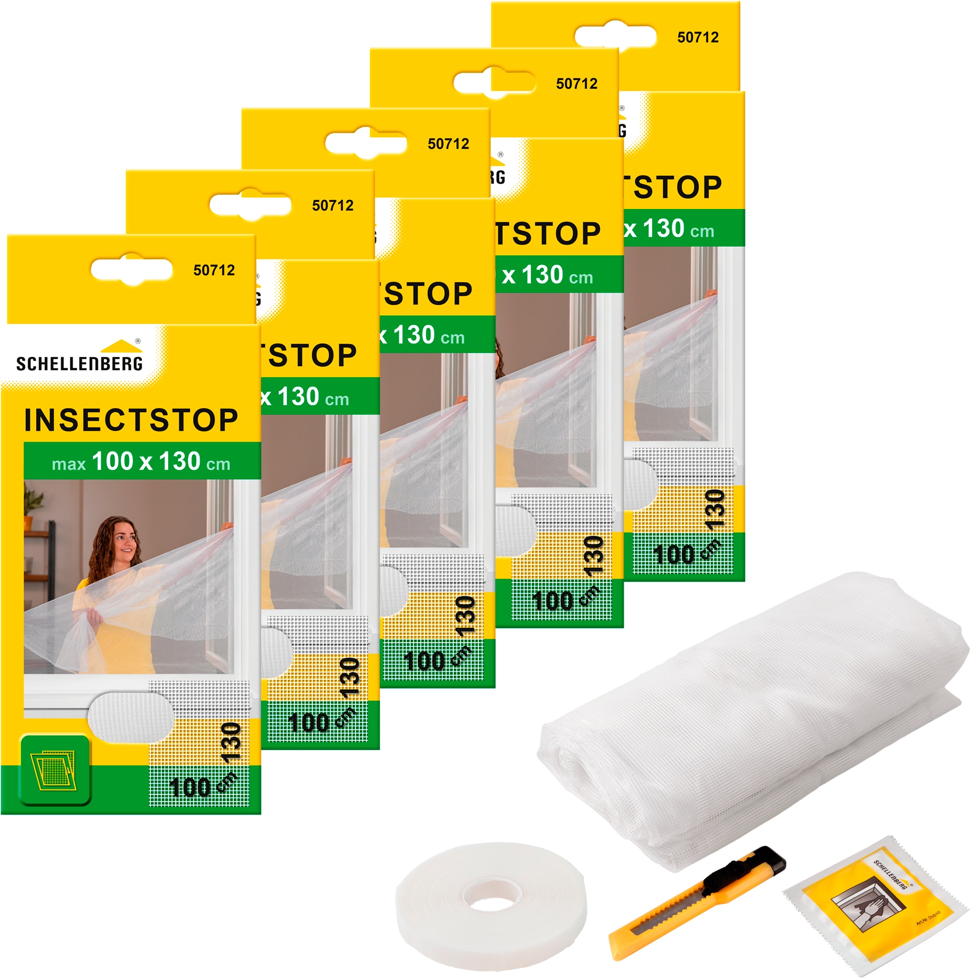 Fliegengitter-Gewebe SCHELLENBERG "für Fenster ohne bohren", weiß (rahmen: weiß gewebe: weiß), B:100cm H:130cm, Insektenschutzgitter, Insektenschutz mit Klettband, 100 x 130 cm, anthrazit und weiß