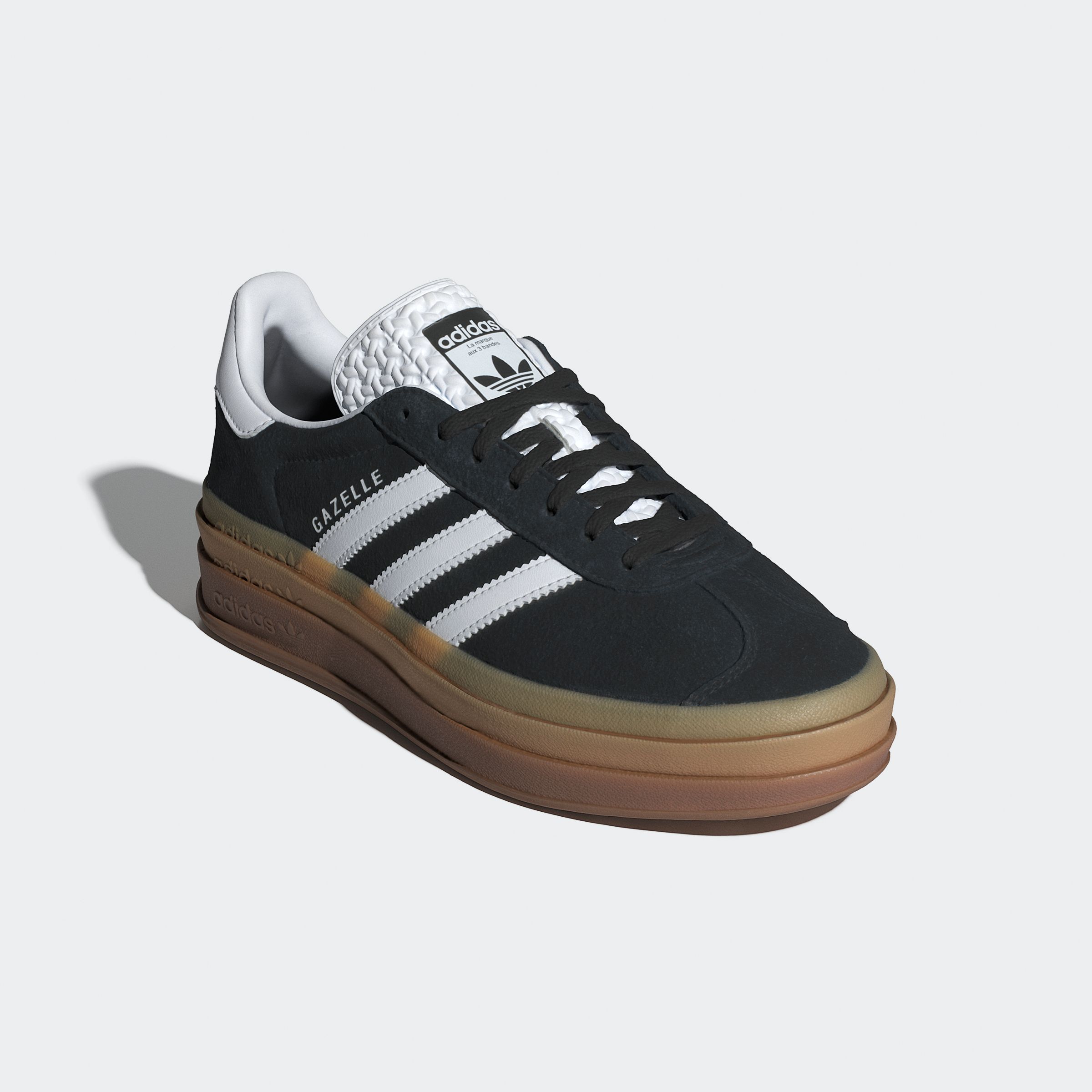 Sneaker ADIDAS ORIGINALS "GAZELLE BOLD", Damen, Gr. 43, schwarz-weiß (core schwarz, cloud weiß, cloud weiß), Leder, Synthetik, Schuhe Sneaker