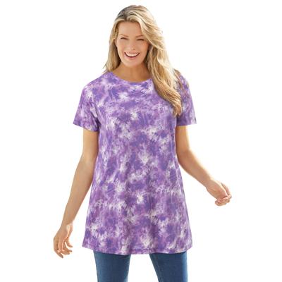 Plus Size Women's Perfect Printed Short-Sleeve V-Neck Tunic by Woman Within in Petal Purple Tie Dye (Size 2X)