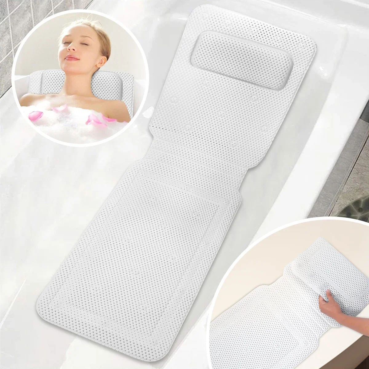 Rutschfeste Badewannen-Kissenmatte mit Saugnapf, Ganzkörper-Rest, Badekissen, SPA-Nackenkissen, zum Aufhängen, Badezimmer-Sicherheitszubehör Image