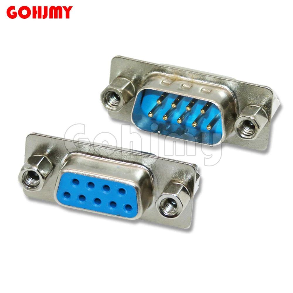 10 Stücke Männlich/Weiblich Blau Gerade Pin DB9 D-sub PCB Mount RS232 Serial Port Anschluss Buchse Mit Schraube muttern Image