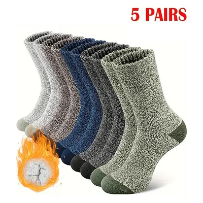 5 Pairs Wool Socks Mens Thermal Hiking Socks Warm Winter Socks Soft Crew Socks Cotton Socks Against Cold