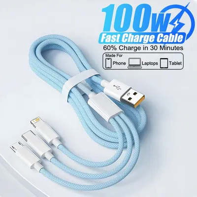 3In1 6A Micro USB Kabel Schnelle Lade Telefon Daten Linie Typ C Kabel Für iPhone Samsung Xiaomi Image