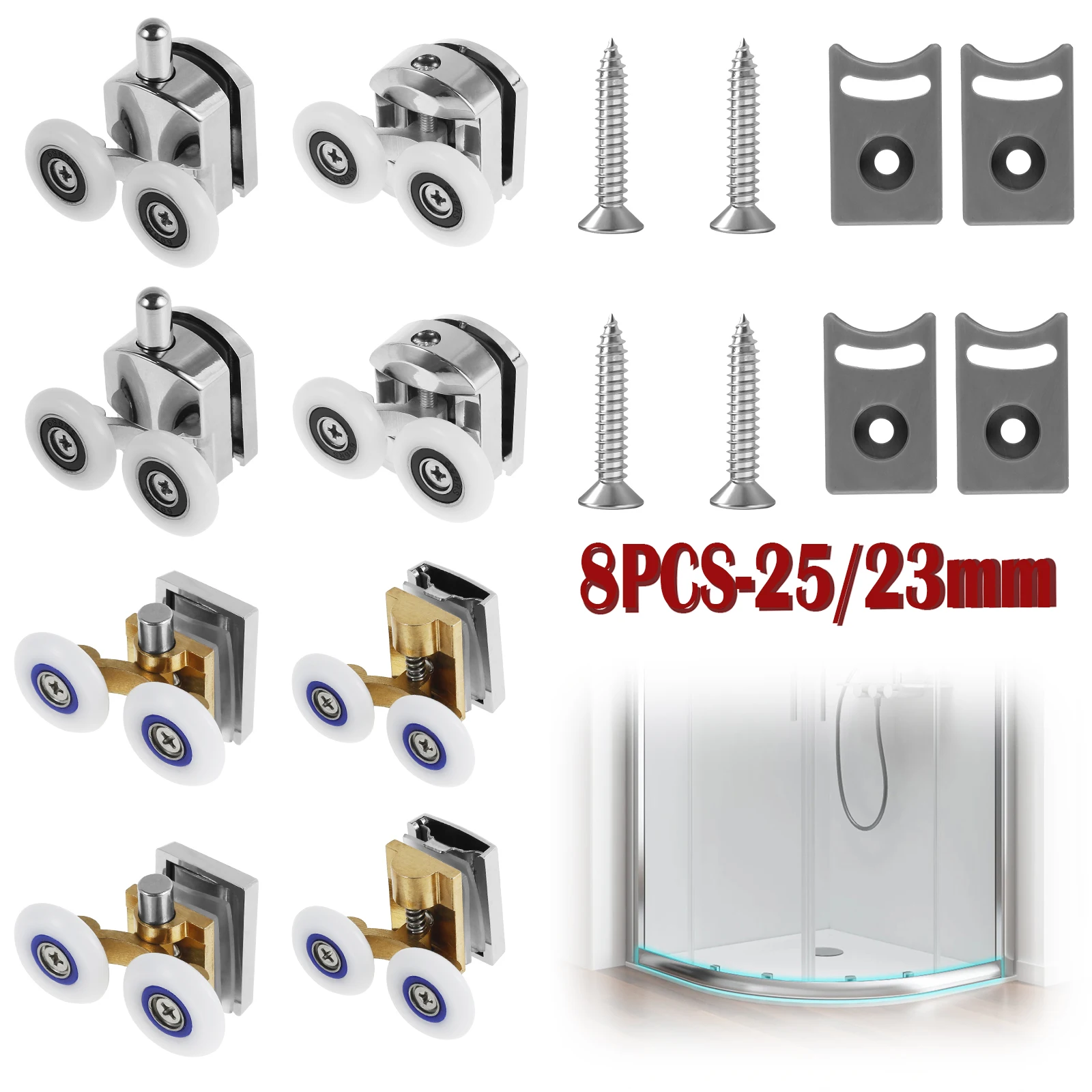 8 Stück Duschräder Riemenscheibe 25/23 mm Durchmesser Aluminiumlegierung Glastür Rad Leise Kabinen Riemenscheibe Ersatz Duschtür Riemenscheibe Image