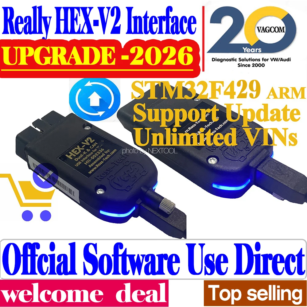 [1996-2026] Update V25.3 Unlimits VINs Real V2 Online VAG HEX V2 Hardware USB-Schnittstelle für VCDS-Diagnosekodierung VAG COM TOOL Image