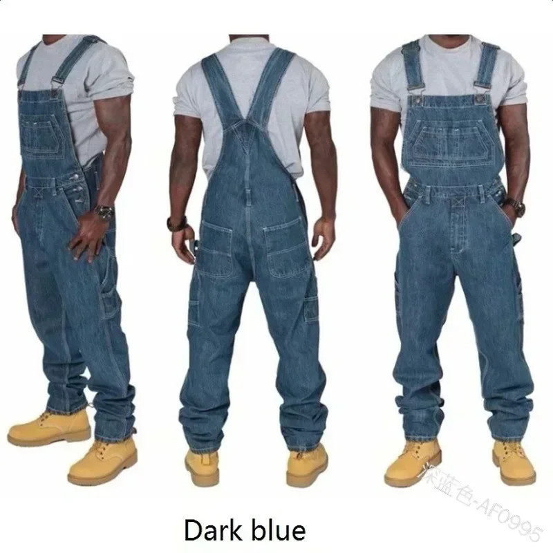 Herren Jeans Overalls Männer Overall Taschen Casual Lose Lange Denim Hosen Gerade Strampler Herbst Plus Größe Punk Biker Ein Stück Image
