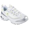 Sneaker SKECHERS "D'LITES-CHROMATIC", Damen, Gr. 41, silber (weiß, silberfarben), Lederimitat, Textil, metallic, modisch, Schuhe, Plateausneaker, Schnürschuh mit Metallic Einsätzen