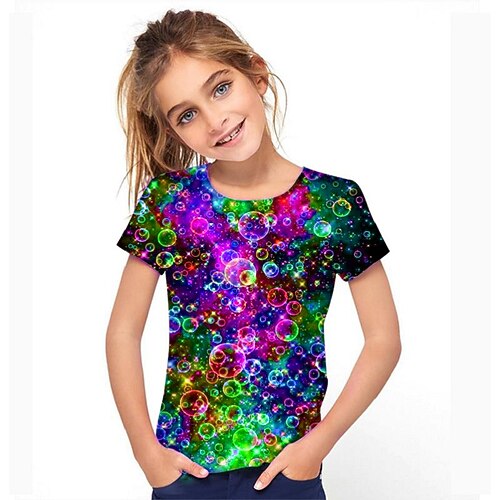 Mädchen 3D Grafik T-Shirt Kurzarm 3D-Druck Sommer Frühling Aktiv Kinder 3-12 Jahre Schule Täglich Image