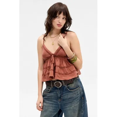 Kimchi Blue Nia Babydoll Top - Brown M at Urban Outfitters