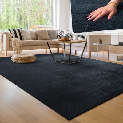 Teppich PACO HOME "Cadiz 630", blau (navy), B:80cm H:14mm L:150cm, Polyester, Teppiche, Uni-Farben, besonders weich, waschbar, auch als Läufer erhältlich Image