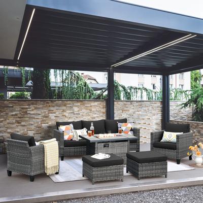 OVIOS 6-piece Patio Furniture Outdoor Wicker Set With 42" Fire Table