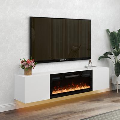 70 in. Floating TV Stand with Electric Fireplace and LED Lights for TVs up to 80 in. Entertainment Center