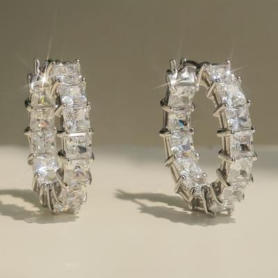 TEMU Elegant And Luxurious Women's Party And Date Jewelry With Sparkling Square Zirconia Embedded Circular Earrings Image