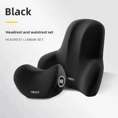 TEMU Car Seat Cushion Set With Headrest & Lumbar Support - Breathable Polyester, Memory Foam Filling For Image