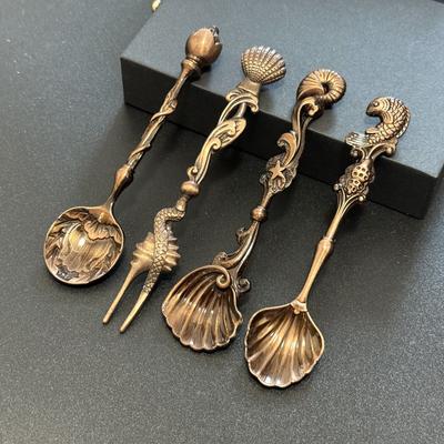 "TEMU "ocean Love" 4-pack Gorgeous Vintage Style Cake Ice Spoon Fork Set - Outdoor Dessert Tables And Parties" Image