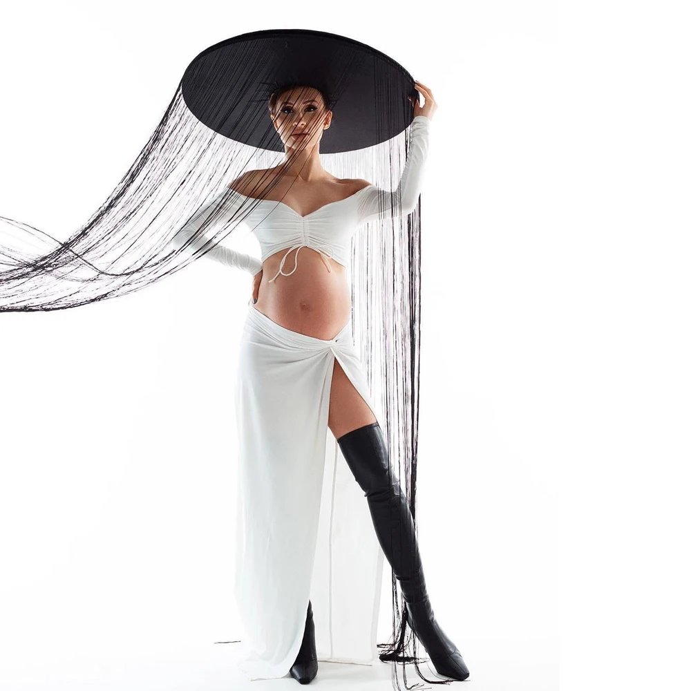 Puntelli per fotografia di maternità vestito Sexy moda divisa ritagliata Set di 2 pezzi vestito aderente elastico servizio fotografico donne incinte