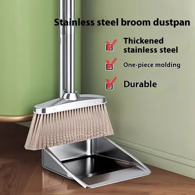 Mingqiang Broom Seamless Floor Dustpan Combination Set Broom Sweeping Hair Sweeping Artifact Stainless Steel Garbage Shovel Broo