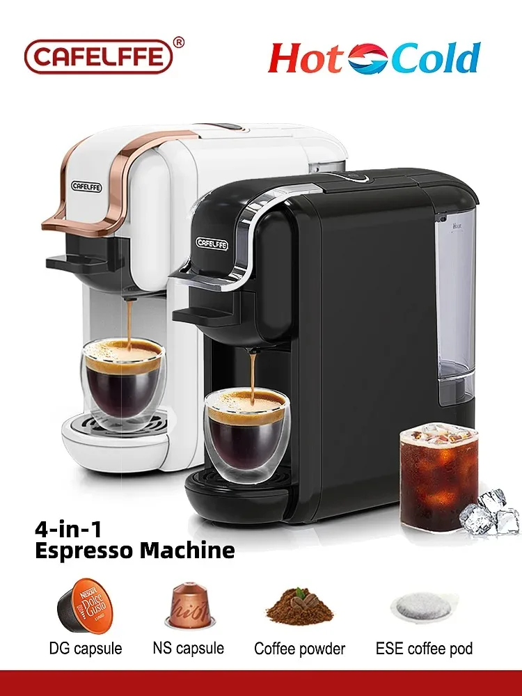 Cafelffe Kaffeemaschine mit mehreren Kapseln, 4-in-1, heiß/kalt, DG, Cappuccino, Nespresso-Kapsel, ESE-Pod, gemahlener Espresso, Cafeteria, 19 Bar