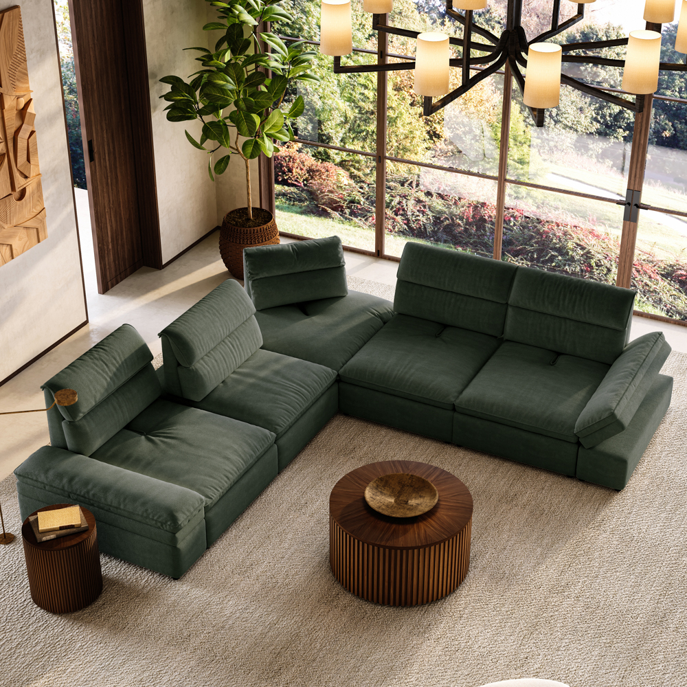 173.62"+L Shaped Sectional Couch with Adjustable Backrest & Armrests, 23.62"- 35.43"Seating Depth, Cozy Couch for Living Room, Segmented Backrest, Anti-scratch and Water-proof Fabric, Dark Green