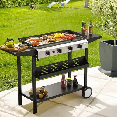 Stainless Steel Portable Detachable 40,000 BTU Table Top Propane Barbecue Grill with Side Table for