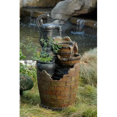 Glenville Water Pump Cascading Water Fountain, Brown/Black
