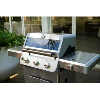 Outdoor Barbecue Stainless Steel 3 Burner Propane Gas Grill, 48,000 BTU Patio Garden Grill with Side