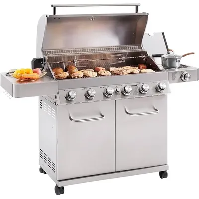 6-Burner Stainless Steel Cabinet Style Propane Gas Grill with BBQ Cover(2 Items)