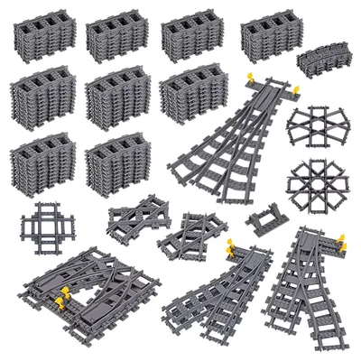 MOC 110pcs 25 Styles City Train Tracks Set Single Slip Switch Crossings Rails Bricks Building Blocks