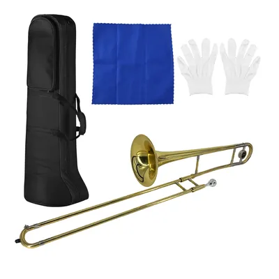 ammoon Alto Trombone Brass Gold Lacquer Bb Tone B flat Wind Instrument with Cupronickel Mouthpiece