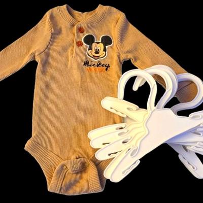 Disney One Pieces | Disney Baby Onesie Mickey Mouse Sz 0 - 3 Months Longsleeve Plus Ten Baby Hangers | Color: Black/Tan | Size: 0-3mb
