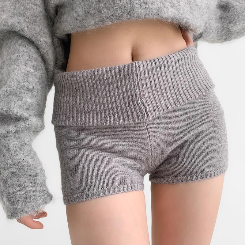 Damen-Strickshorts mit umklappbarer Taille, Strickshorts Image