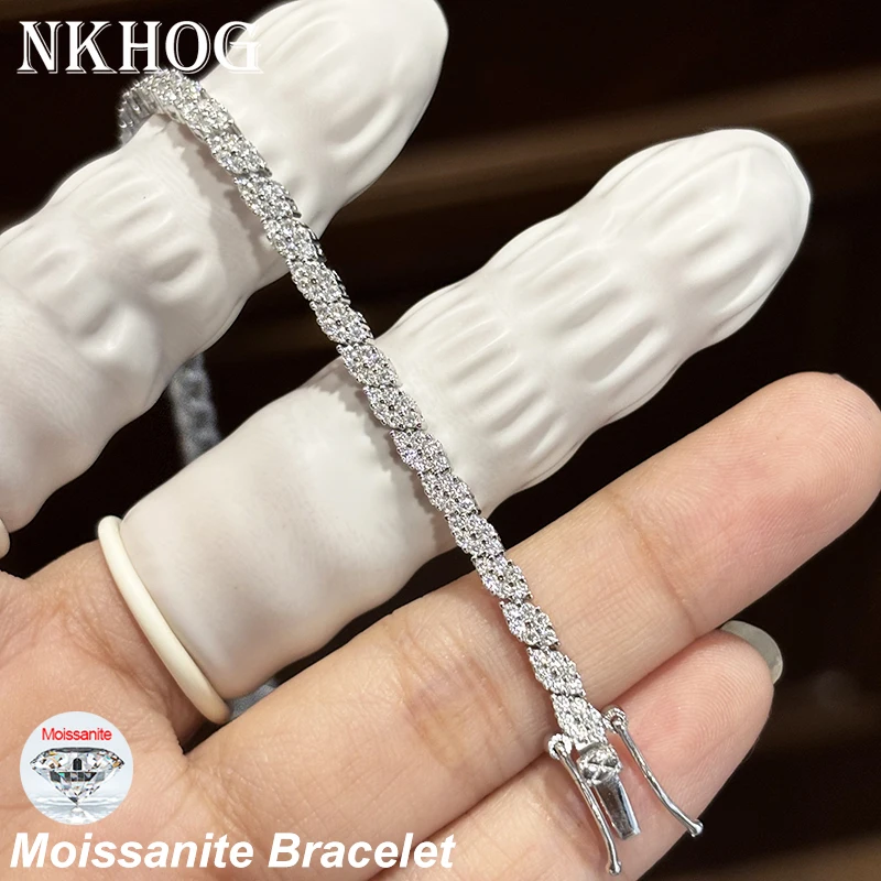 NKHOG Volle Moissanit Tennis Armbänder S925 Silber Funkelnden Diamanten Frauen Männer Party Hochzeit Armreifen Schmuck Geschenke GRA Zertifiziert Image