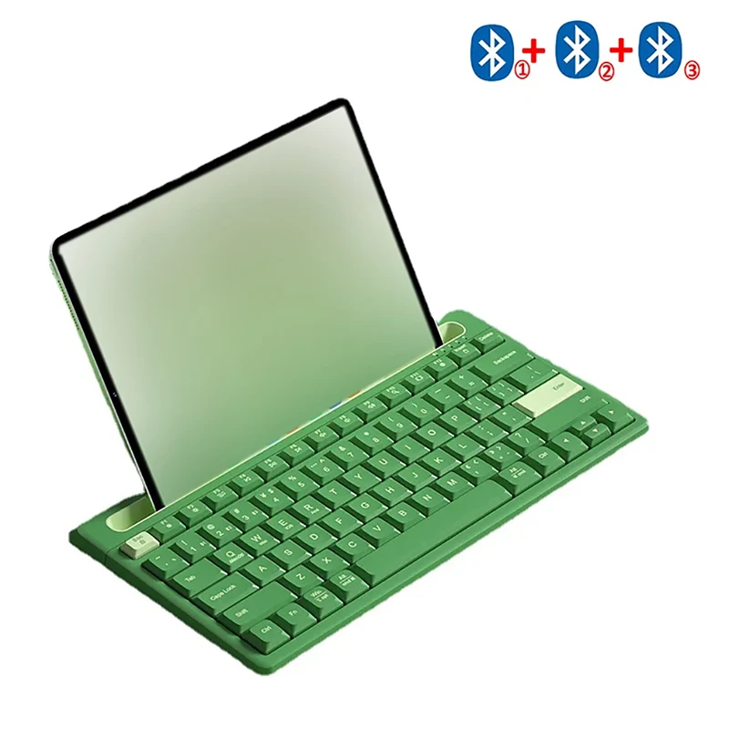 BOW BT Kabellose Tastatur für mehrere Geräte mit Telefonhalter-Steckplatz, 79-Tasten-Multimedia-Tastentastatur für Windows/Mac OS/Android Image