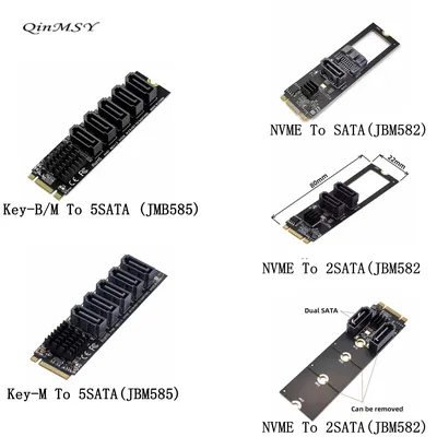NGFF Key B+M zu SATA 3.0 6 Gbit/s 5 Ports Adapter Konverter PM Multi Port Select JBM585 JBM 582 JMB575 2280 Image