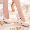 High Heels Schuhe Damen Weiße Hochzeitsschuhe Dicke High Heels Mode Party Pumps Schuhe Gelb Rot Große Größe 35-41