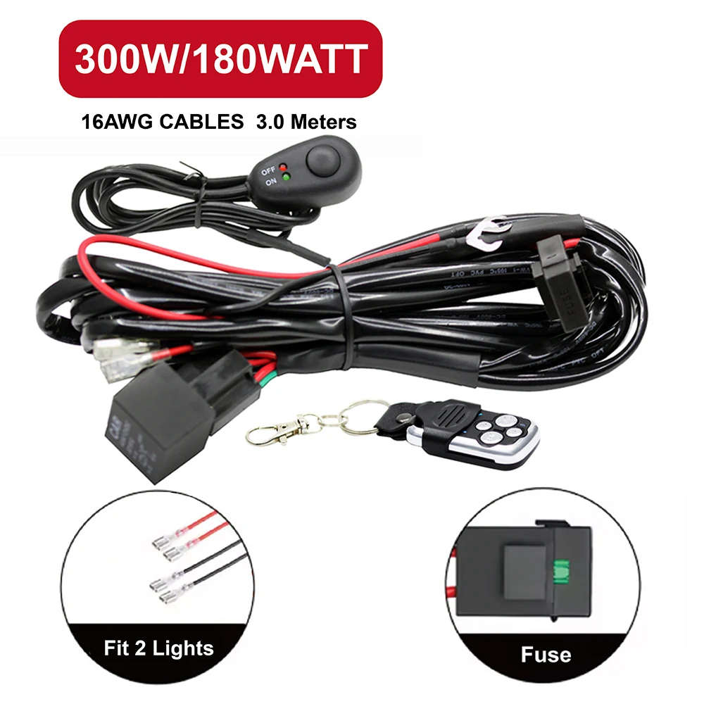 Auto-LED-Lichtleiste mit Fernbedienung für Offroad-LED-Arbeitslampe, Kabelbaum-Relais, 480 W, 40 A, 12 V/24 V, 3 m