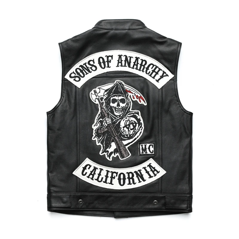 Männer Motorrad Frühling Jacken SOA Punk Schwarz Motorrad Gilet Sons of Anarchy Leder Moto Jacke Weste