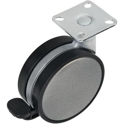 Designrolle Disky 2 mit Bremse, Zinkdruckguss, Kunststoffdekor RAL 9006 mi Anschraubplatte Image