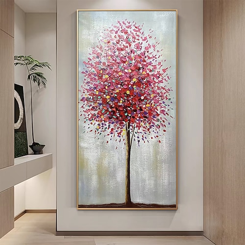 Mintura handgefertigte abstrakte Baum-Ölgemälde auf Leinwand, Wandkunst, Dekoration, modernes Strukturblumenbild für die Inneneinrichtung, gerolltes, rahmenloses, ungedehntes Gemälde Image