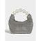 Damen Handtasche mit Kunstperlen und großem Perlengriff, elegante Abendclutch für Hochzeiten, Partys und formelle Anlässe schwarz silber beige